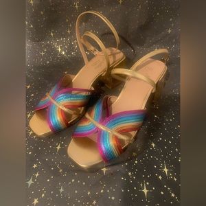 NEW SEYCHELLES tender heels in rainbow gold, 8.5